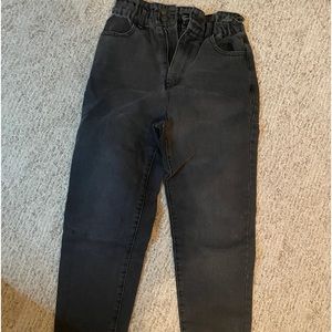 Black Distressed Elastic Mom Jean